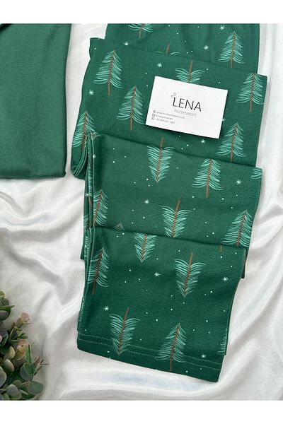 Lena Homewears Set de pijamale termice cu model de brad verde
