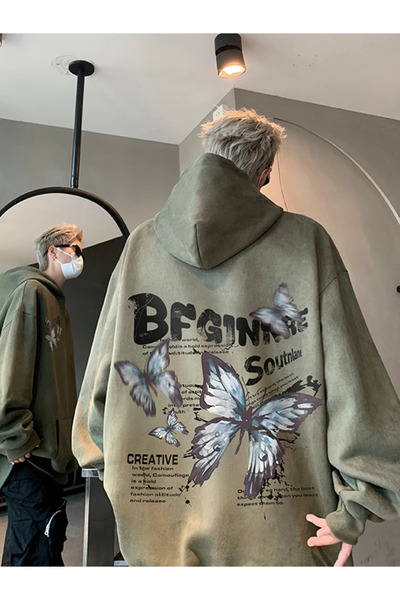 Drippy Yeni yaratıcı kelebek baskılı süet Hoodies erkekler için Hip Hop moda ...