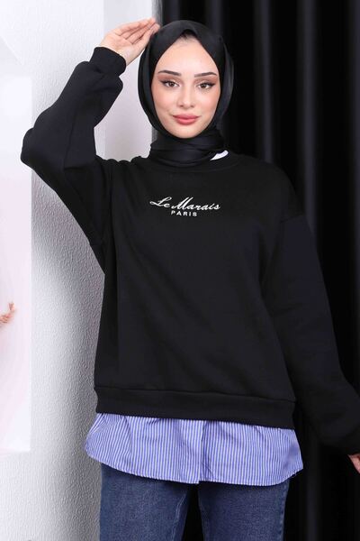 İmajButik Μαύρο κεντημένο ιδρώτα με τρεις κλωστές