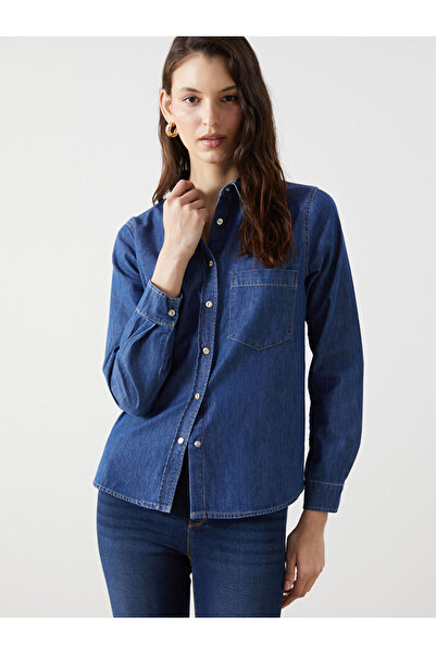 LC Waikiki Indigo Straight Long Sleeve Women's Jean Shirt