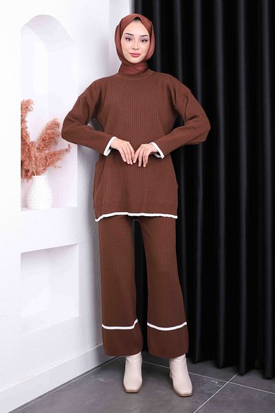 İmajButik Καφέ Παντελόνι Πλεκτό Σετ