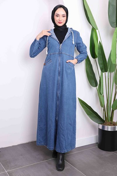 İmajButik Șapcă albastră din denim cu glugă și fermoar
