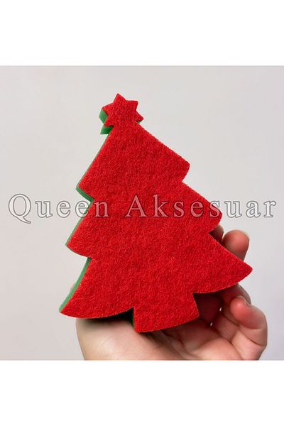 QUEEN AKSESUAR إسفنجة أطباق كبيرة مستوردة ذات جودة فاخرة على الوجهين - شجرة صنوبر مزينة بنمط عيد الميلاد