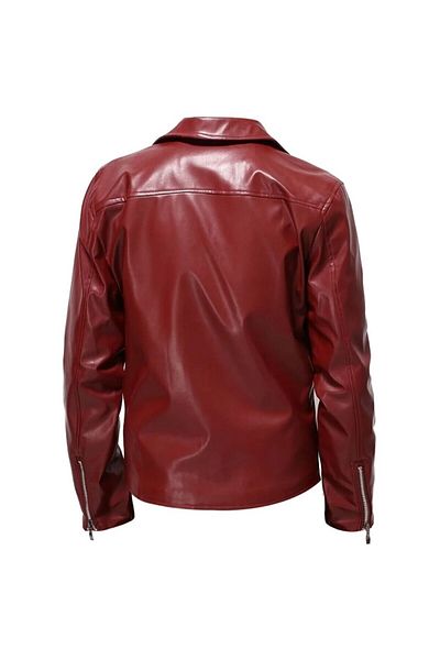 NYC GİYİM TEKSTİL Biker Coat - Biker Style, Shaved Calf Leather, Claret Red Color