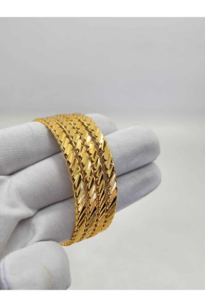 CASELN 22 Ayar Altın Kaplama Kadın 3 Telli Adana Burma Bilezik Modeli 1 Adet Düğün Kına Özel Günler