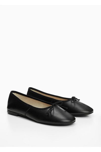 MANGO Woman Ballerinas aus Leder mit Schnürung