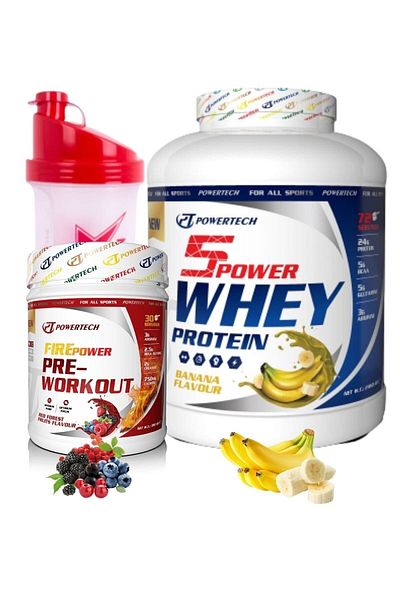 POWERTECH Firepower Pre-workout Powder - 5power Whey Protein, 72 Serve Banana, 30 Serve