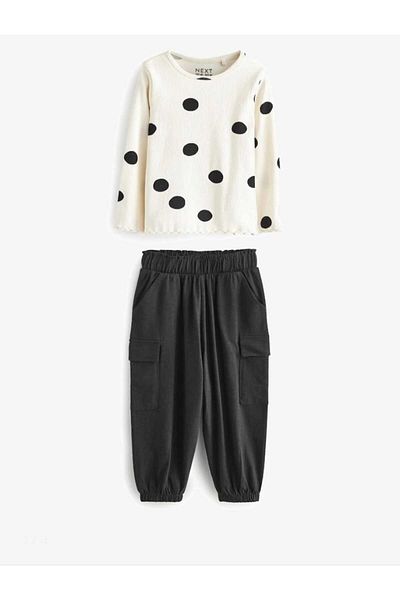 Next Baby Black and White Ribbed Top and Cargo Pants Baby Bottom Top Set