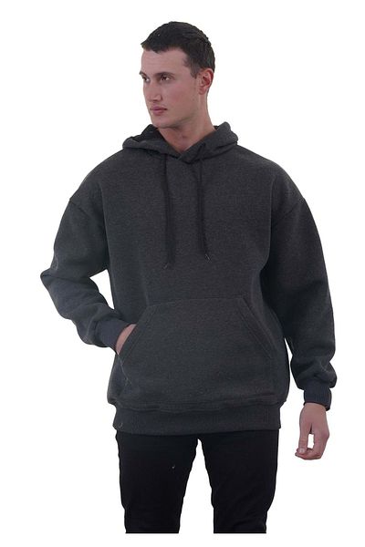 Exve Exclusive Anthracite Grey Basic Oversize Φούτερ με κουκούλα με κουκούλα με 3 νήματα με απαλή αφή και φλις εσωτερικά