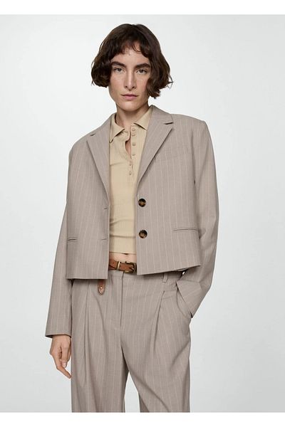 MANGO Woman Κοντό λεπτό ριγέ μπλέιζερ