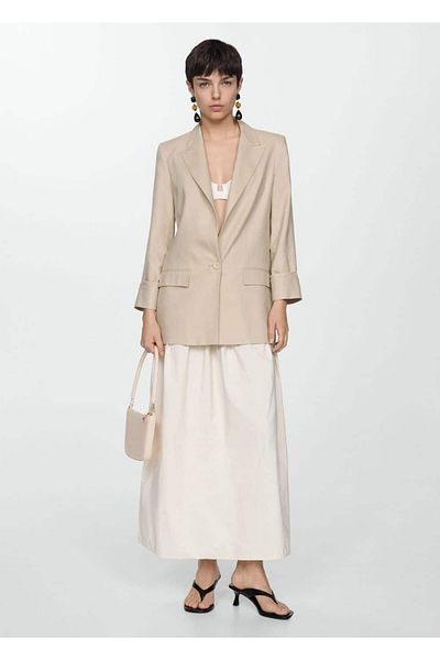 MANGO Woman Μπουφάν λινό blazer με κουμπιά στις μανσέτες