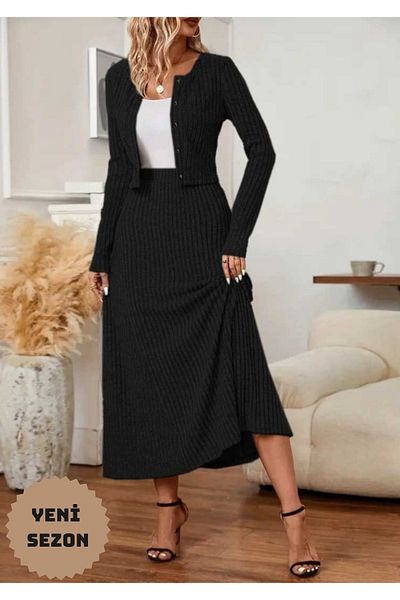 Viyamo New Season Women's Long Sleeve Button down Blouse and High Waist A-Line Long Skirt Raster Stylish Two-Piece Set