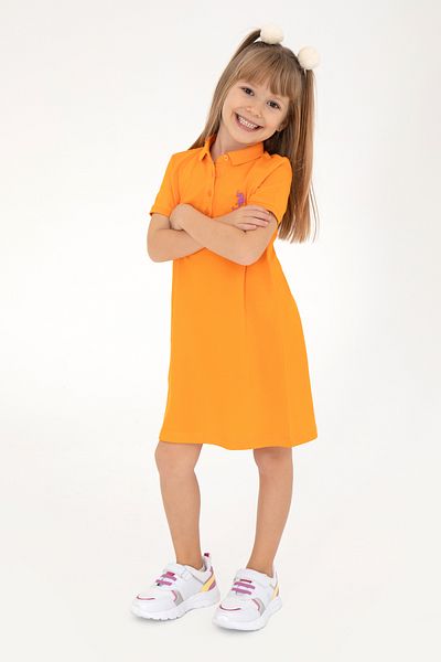 U.S. Polo Assn. Girl's Orange Polo Neck Knitted Dress 50288076 -Vr051