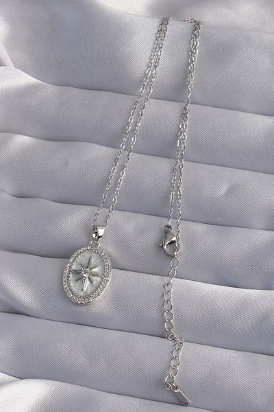 Clariss 316L Steel Chain Silver Color Zircon Stone Embossed Polar Star Necklace