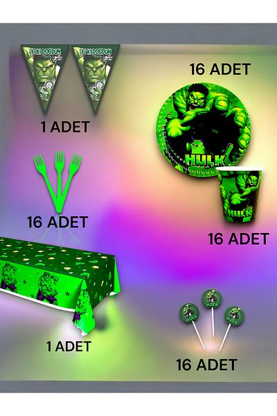 VibeHome Hulk Themed Premium Set for 16 - Birthday Party and Fun Events