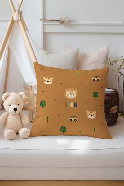 Talia Home Husă de pernă pentru cameră pentru copii cu model de leu și pădure, pachet de 3 Tlakr-011