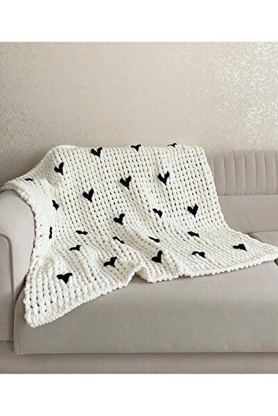Lala Beyaz siyah kalpli çift kişilik battaniye 170x200