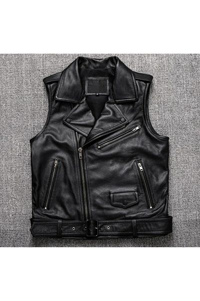 NYC GİYİM TEKSTİL Lamb leather biker style biker vest black color