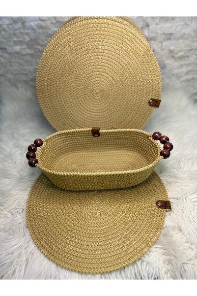 Sarda Design Gold Color 6 Pieces Plates Set, Bread Basket, American Serving, Sofra Presentation.