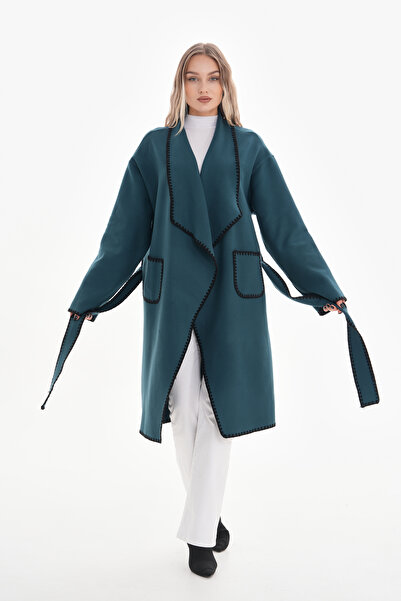 GigiTex Emerald Green Stamp Coat Oversize Standard Size 36-46 Below Knee Pocket Comfortable Fit with Belt
