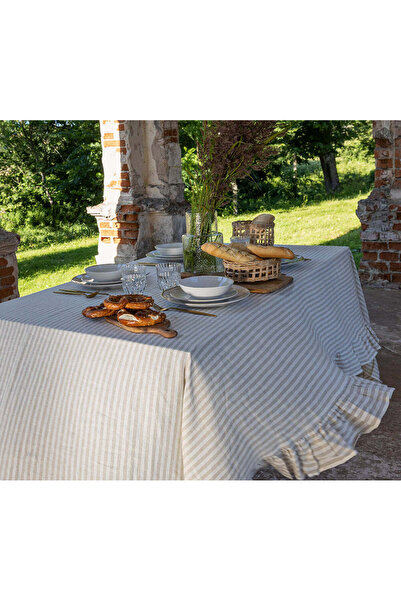 HOME ART ATELIER hand made Sütlü Kahve Çizgili Naturel Vintage Masa Örtüsü - ...