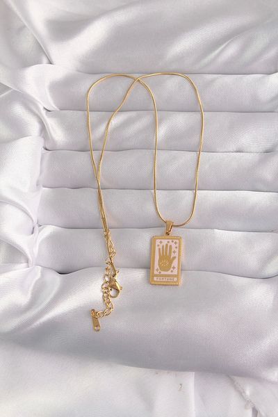 Clariss 316L Steel Gold Color Pink Enameled Hand Figure Tarot Necklace