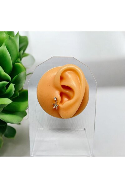 Tasarım Cerrahi Çelik Taşlı Çiçek Model Gold Tragus Helix Conch Uyumlu Piercing