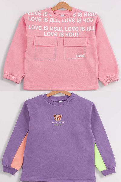 Harika KIDS Girl's Medium Thickness Printed 2-Pack Sweatshirt