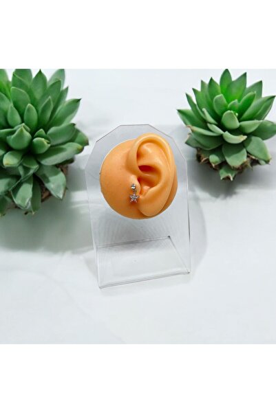 Tasarım Cerrahi Çelik Çiçek Model Taşlı Silver Tragus Helix Conch Uyumlu Pier...