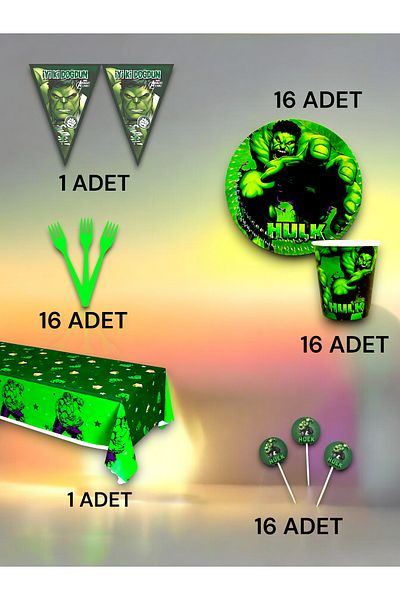 VibeHome Hulk Themed Premium Set for 16 - Birthday Party and Fun Events