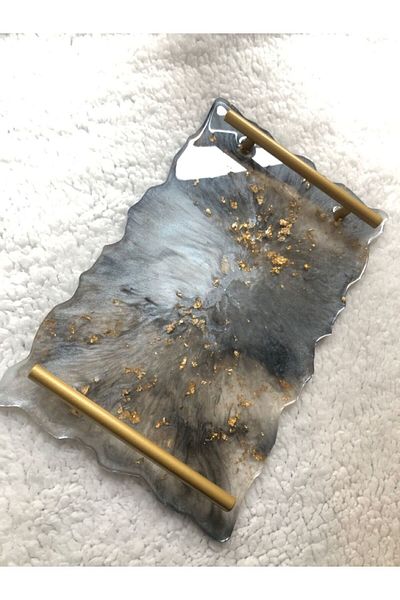 Home Modern Decoration - Gray Gold Epoxy Tray, Painter Handmade Tray Resin Tray