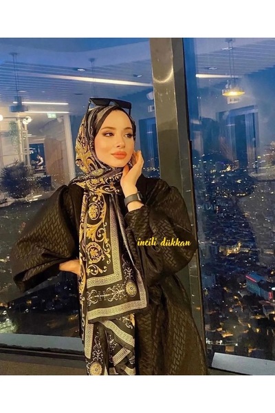 ALLURİNG İncili Dükkan Ithal Ipek Vual Şal - Siyah, Altın