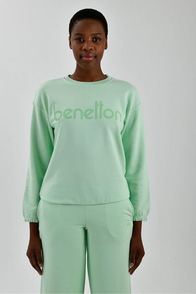 United Colors of Benetton Hanorac de damă cu decolteu cu logo imprimat în față