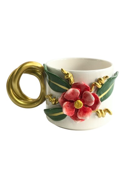 Spica Ceramica Branched Rose Model Handmade 200 ml Tea Coffee Cup