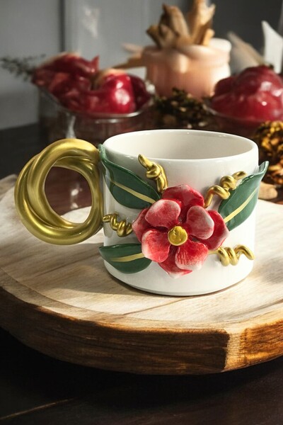 Spica Ceramica Branched Rose Model Handmade 200 ml Tea Coffee Cup