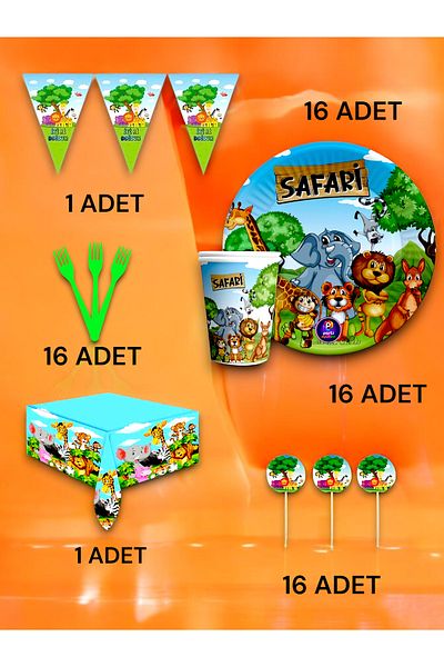 VibeHome Safari Themed Premium Set for 16 - Birthday Party and Fun Events
