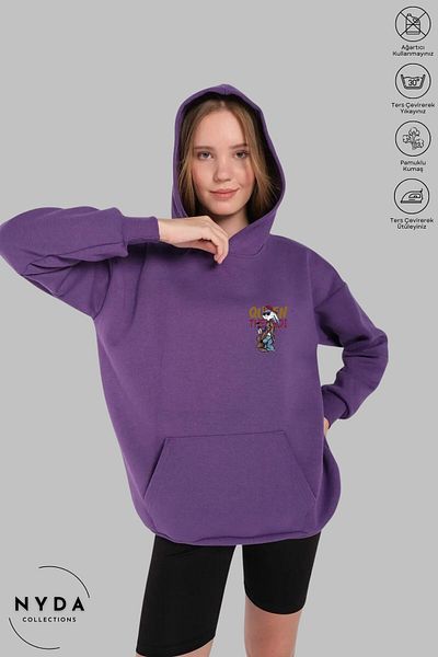 Nyda Collections Bugs Bunny Printed Unisex Hooded Oversize βαμβακερή κουκούλα - μακρυμάνικο και με κιθάρα