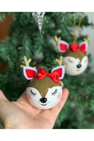 QUEEN AKSESUAR Collectable Imported Luxury Cute Golden Silvery Antler Deer Christmas Deer Pine Tree Ball Tree Ornament