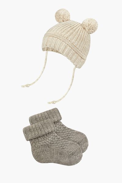 Little Jom 100% Organic Knitwear Beanie and Booties Socks Set for 0-18 Months Baby