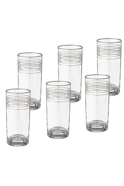 Dania طقم أكواب زجاجية للمياه والعصير بديكور مثلج وخط فضي 6 قطع