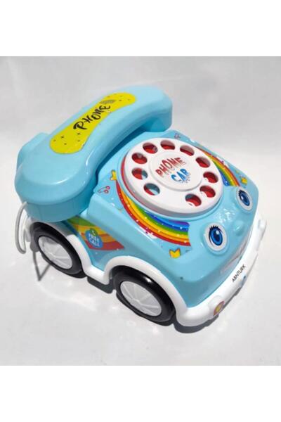 abnturk Eğlenceli Mavi Arabalı Telefon 18cm Çevirmeli Telefon Sürüklenebilir Klasik Retro Oyun Telefonu