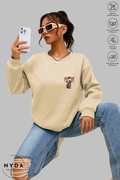 Nyda Collections Unisex μακρυμάνικη κιθάρα Bugs Bunny με στάμπα με λαιμόκοψη χωρίς κουκούλα Raster Oversize φούτερ