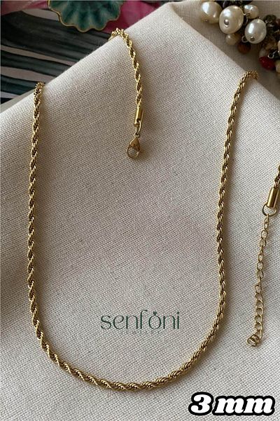 senfonijewelry 316L Steel Gold Color Twist Model Necklace Stainless 45 cm