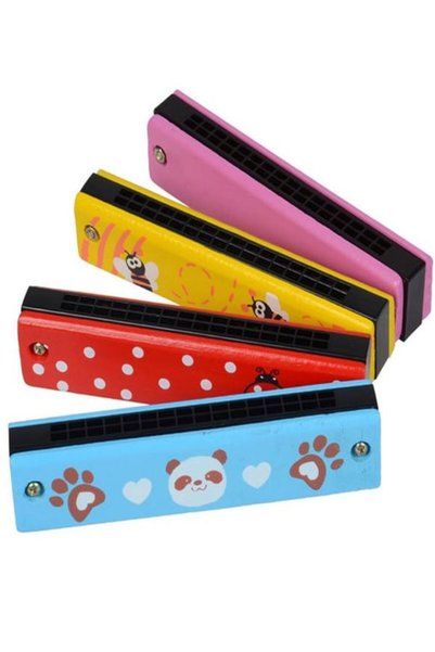 mrtbilisim Colorful Wooden Harmonica - 16 Holes Double Row Toy for Kids