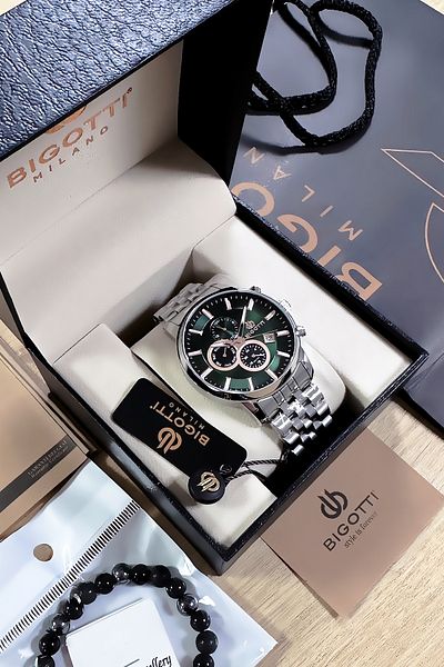 Bigotti Custom Boxed 5 Atm Waterproof Men Wristwatch Silver Color Steel Band + Gift Bracelet Bme2016C4