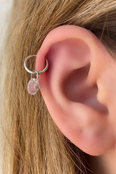 Saint Charmes Kadın Gümüş Renk Küçük Boy Taşlı Kıstırmalı Küpe