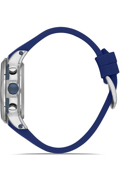 DAVID GUNER Men's Arm Watch with Dark Blue Dial Silver Coated Multifunctional Dark Blue Silicone Band