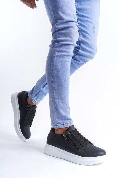 Joy Man J155 Warrior - Ανδρικά αθλητικά παπούτσια casual - με κορδόνια και φερμουάρ, μαύρο BT