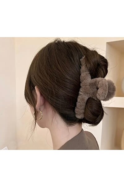 İthal Ženska Pliš smeđa velika kopča sa zatvaračem, kopča