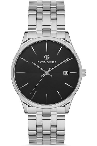 DAVID GUNER Silver Coated Black Dial Men's Wristwatch Dg-8228Ga-A2